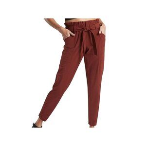 Athleta Womens Paperbag Burgundy High-Waisted Trousers Size 2 Polyester/Spandex.